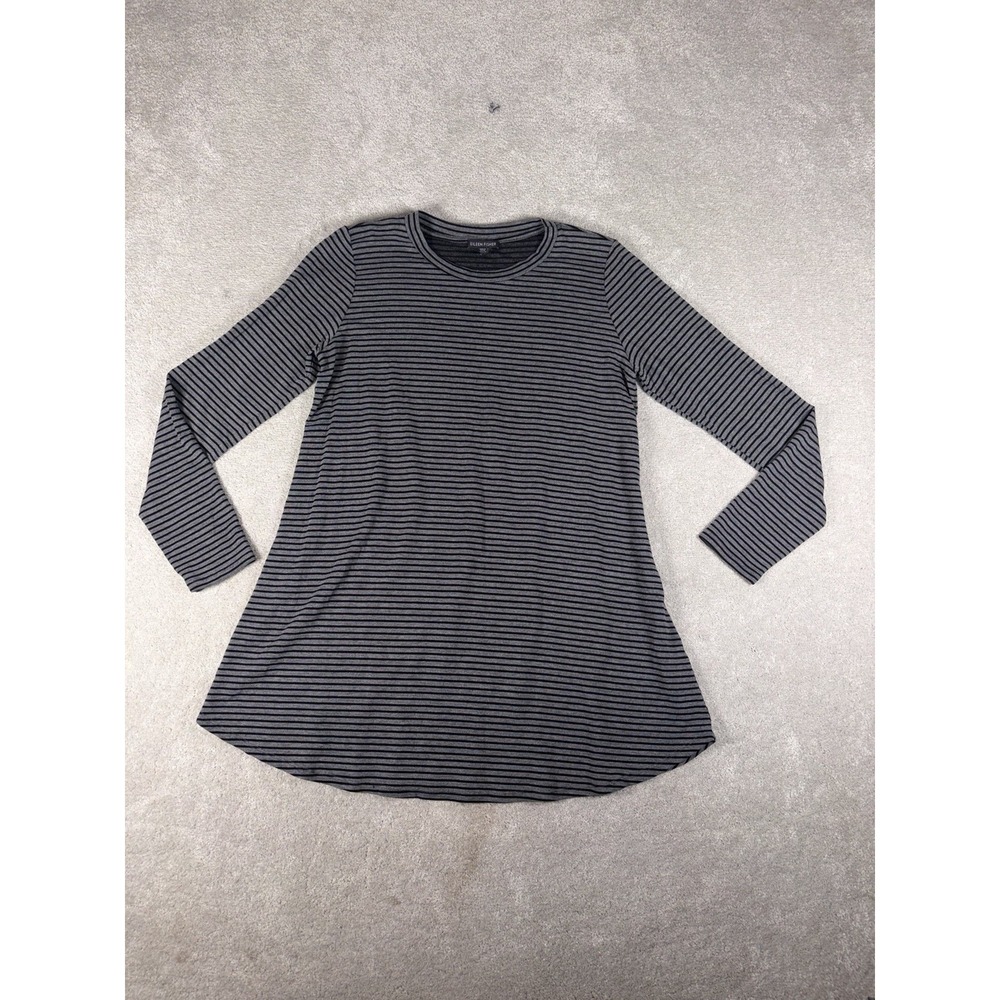 EILEEN FISHER $118 Soft Tencel Lyocell Black Striped Tunic Tee Top Size Small